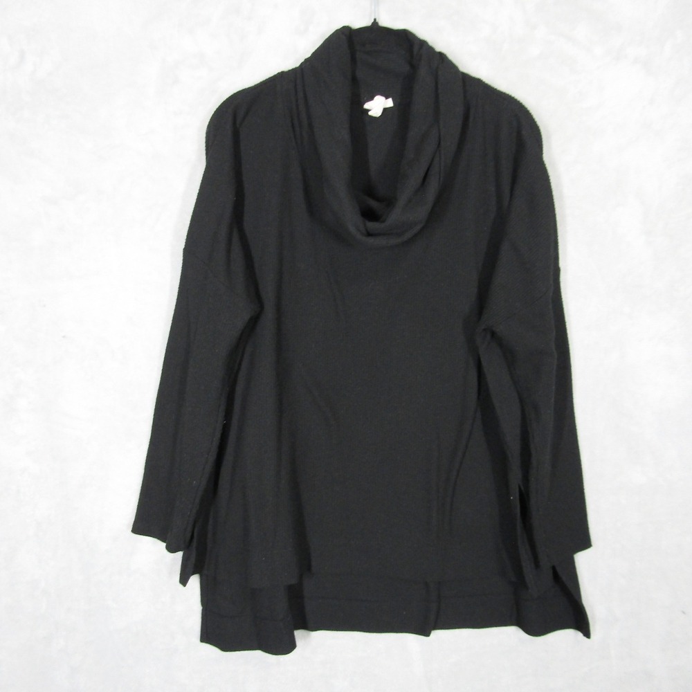 Ady P Womens Black Cowl Neck Ribbed Tunic Sweater Oversized Side Slits Size L